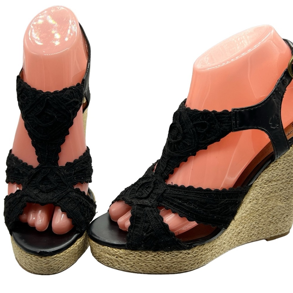 Lucky Black Ridgeview Heeled Wedge Espadrille, Size 7